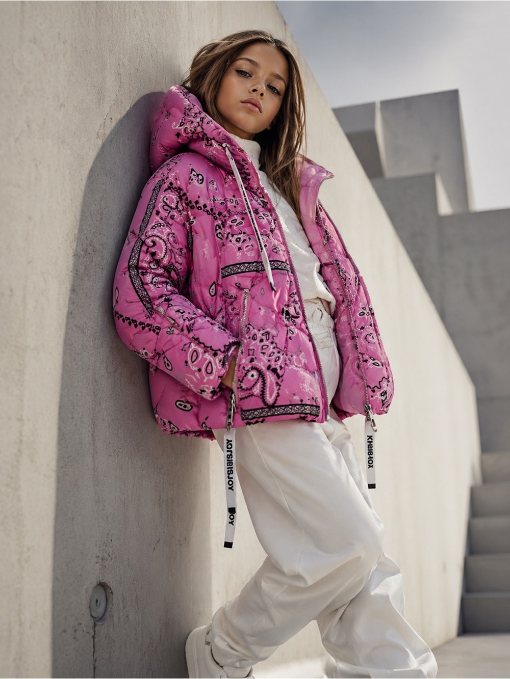Khrisjoy Kids Pink Bandana Puffer Jacket – Size 12Y – New With Tags - Picture 8 of 17
